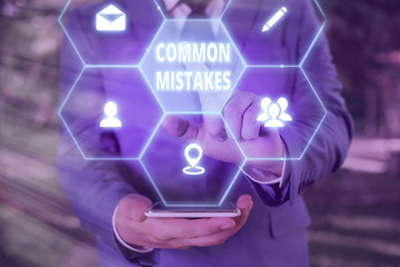 Writing note showing Common Mistakes. Business concept for actions that are often used...