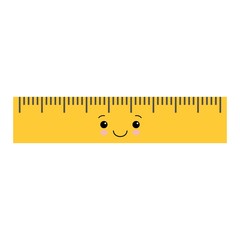 Cartoon cute school ruler isolated on white background for educational, school or office design. Kawaii style