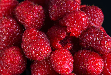 Fresh raspberries close up. Selective focus. Healthy food background