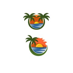 Naklejka premium Sunset Beach Flat design logo