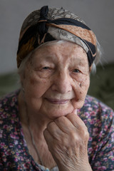 Portrait of elderly woman.  Age 88 years. Closeup view.