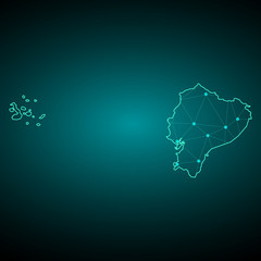 Map of Ecuador from Polygonal wire frame low poly mash, contours network line, luminous space stars, design sphere, dot and structure. Vector Illustration EPS10. 