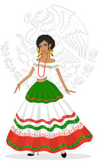 Obraz na płótnie Canvas Girl in traditional Mexican dress, for the national holidays of Independence Day. articulated doll