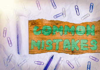 Word writing text Common Mistakes. Business photo showcasing actions that are often used...