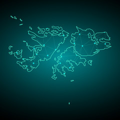 Map of Falkland Islands. Wire frame 3D mesh polygonal network line, design sphere, dot and structure. Vector illustration eps 10. - Vector