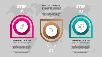 Vector template circle infographics. Business concept with 3 options and labels. Three steps for content, flowchart, timeline, levels