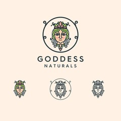 Vintage mono line goddess leaf logo