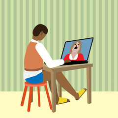 Work from home with video meeting. New dress code. The upper body is dressed for the office, the rest is relaxed dressed.