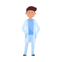 Young Man Doctor in Medical Uniform Standing with His Hands in His Pockets Vector Illustration