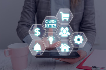 Word writing text Common Mistakes. Business photo showcasing actions that are often used...