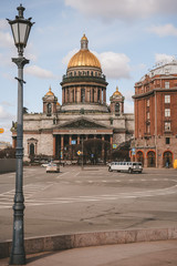 Panorama of Saint Petersburg with St. Isaac's Cathedral, hotel and bridge
