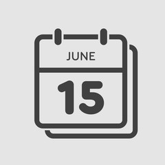 Icon calendar day 15 June, summer days of the year