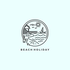 Beach holiday with mono line style logo