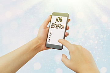 Writing note showing Job Description. Business concept for a formal account of an employee...
