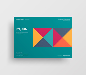 Creative business presentation vector A4 horizontal orientation front page mock up. Modern corporate report cover abstract geometric illustration design layout. Company identity brochure template.