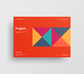 Creative business presentation vector A4 horizontal orientation front page mock up. Modern corporate report cover abstract geometric illustration design layout. Company identity brochure template.