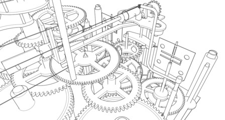 Fototapeta na wymiar clockwork sketch mechanism 3d illustration