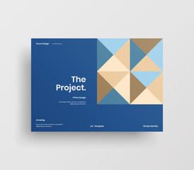 Creative business presentation vector A4 horizontal orientation front page mock up. Modern corporate report cover abstract geometric illustration design layout. Company identity brochure template.