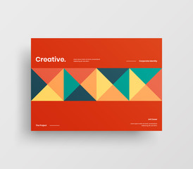 Creative business presentation vector A4 horizontal orientation front page mock up. Modern corporate report cover abstract geometric illustration design layout. Company identity brochure template.
