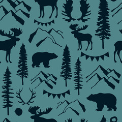 Forest seamless pattern. Wild nature. Ideal for cards, invitations, party, banners, baby shower, preschool and children room decoration. - 333122277