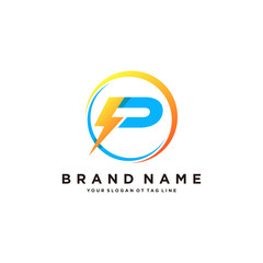 Letter P Flash Electrical Logo design vector - obrazy, fototapety, plakaty