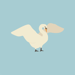 Cartoon white goose. Cute Cartoon white goose, Vector illustration on a white background. Drawing for children.