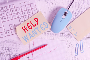 Conceptual hand writing showing Help Wanted. Concept meaning An ad in the paper an employer places...
