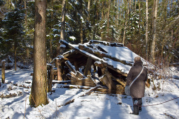 Old forest, old house, old woman