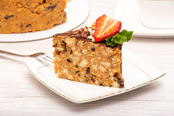 cake anthill with strawberries and nuts