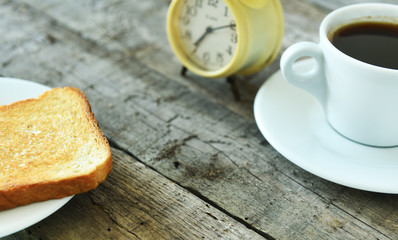 Morning Coffee White Cup Breakfast Alarm Clock Kitchen Modern Life Style Clean Food Table Ware Background Square