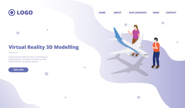 vr virtual reality for 3d modelling object for website template or landing homepage with isometric style