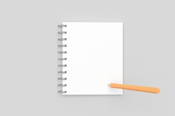 3D Rendering of Blank Notebook Mock Up with Copy Space and Pencil