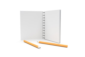 3D Rendering of Blank Notebook Mock Up with Copy Space and Pencil