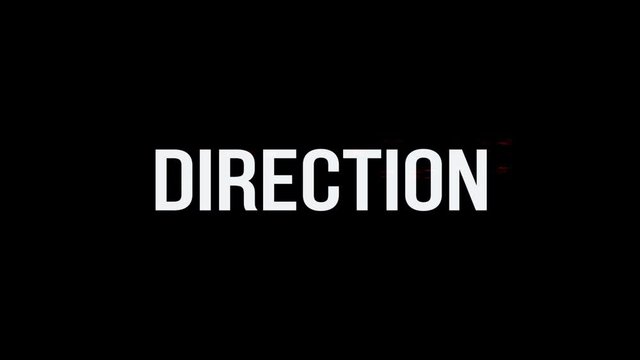 Direction. Animation of Text With Glitch Effect. Alpha Channel