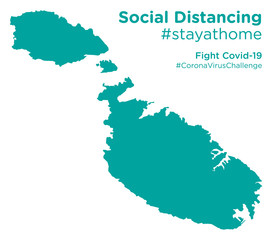 Malta map with Social Distancing stayathome tag