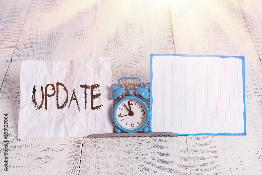 Poster conceptual hand writing showing update. concept meaning by adding new information or making correcti