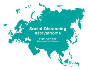 Eurasia map with Social Distancing stayathome tag