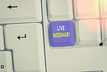 Text sign showing Live Webinar. Business photo text presentation lecture or seminar transmitted...