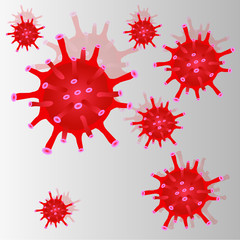 Three-dimensional drawing of Coronavirus, Moving virus in multi color background. Covid-19