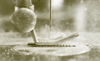 Antique, vintage sewing machine close-up