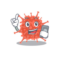 Mascot design of orthocoronavirinae speaking on phone