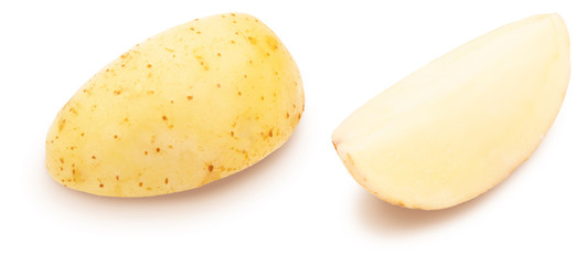 Potato cut into wedges, washed and with skin. Isolated on white background.