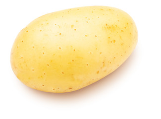Whole potato, washed and skinned. Isolated on white background.