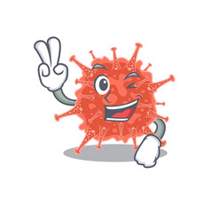 Cheerful orthocoronavirinae mascot design with two fingers