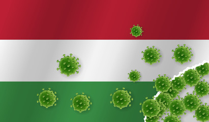 Flag of Hungary with outbreak virus. Epidemic or Pandemic coronavirus, sars, mers, influenza...