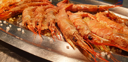 Langoustine with salt on a plate isolated. Macro.