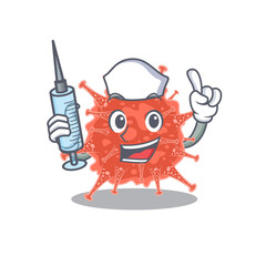 Friendly nurse of orthocoronavirinae mascot design holding syringe