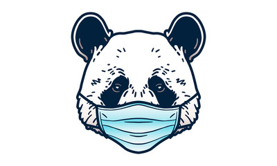 Portrait of a panda bear wearing medical mask. Coronavirus concept. Respiratory protection.