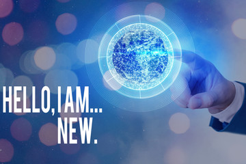 Writing note showing Hello I Am New. Business concept for used greeting or begin telephone...