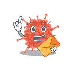 Cute face orthocoronavirinae mascot design with envelope